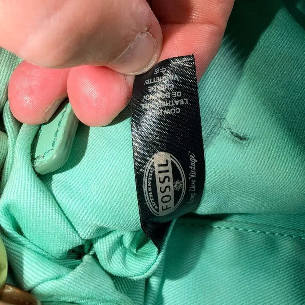 Fossil Mint Green Leather Crossbody Shoulder Bag Vintage Organizer